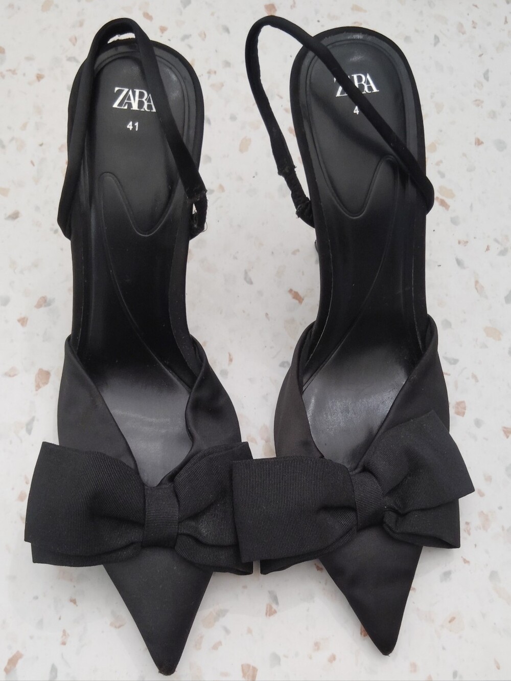 ZARA Black Pointed Slingback Heels with Bow Accent!! 🖤